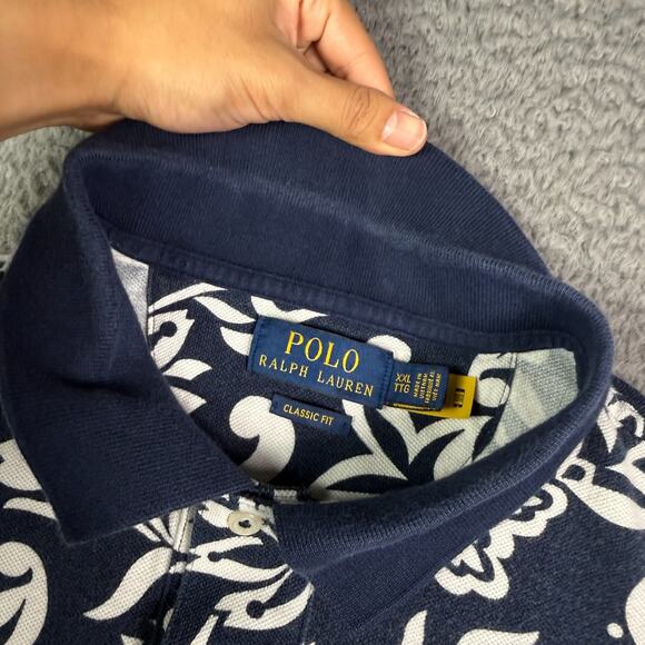 Polo Ralph Lauren Shirt Mens 2XL Blue Floral Print Geometric Pique Mesh - Picture 5 of 11